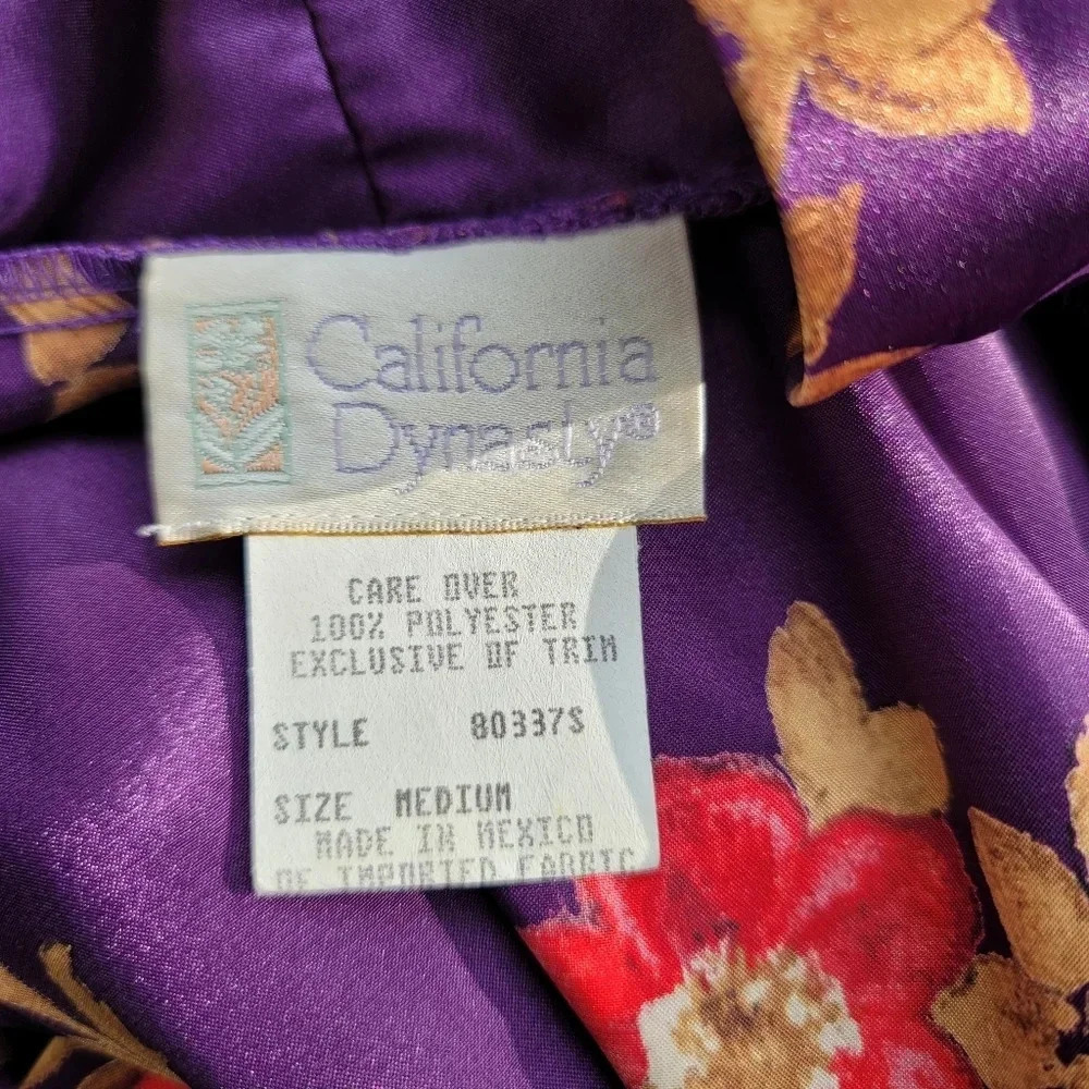 VTG California Dynasty Floral Paisley Purple Red Robe Satin Kimono Sz M Medium - Picture 9 of 10